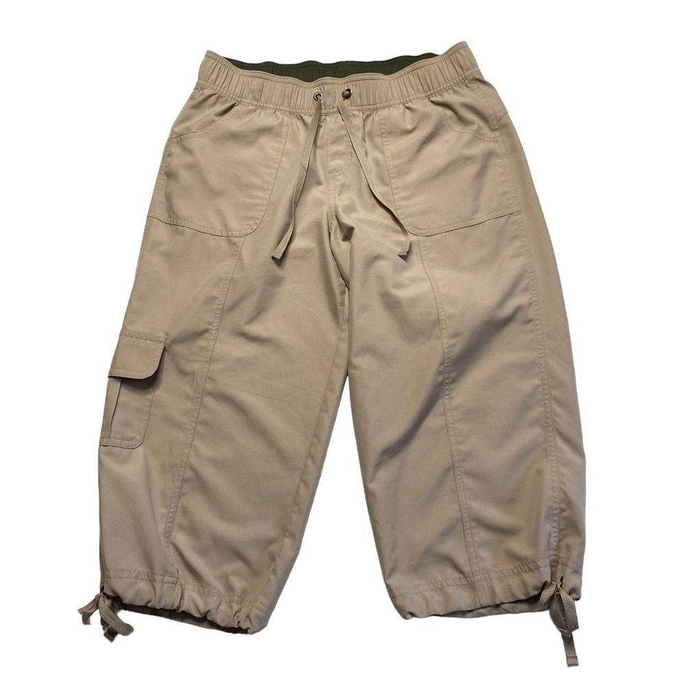 Tek Gear Elements Series Khaki Cargo Hiking Tie Hem Capri Pants Sz S